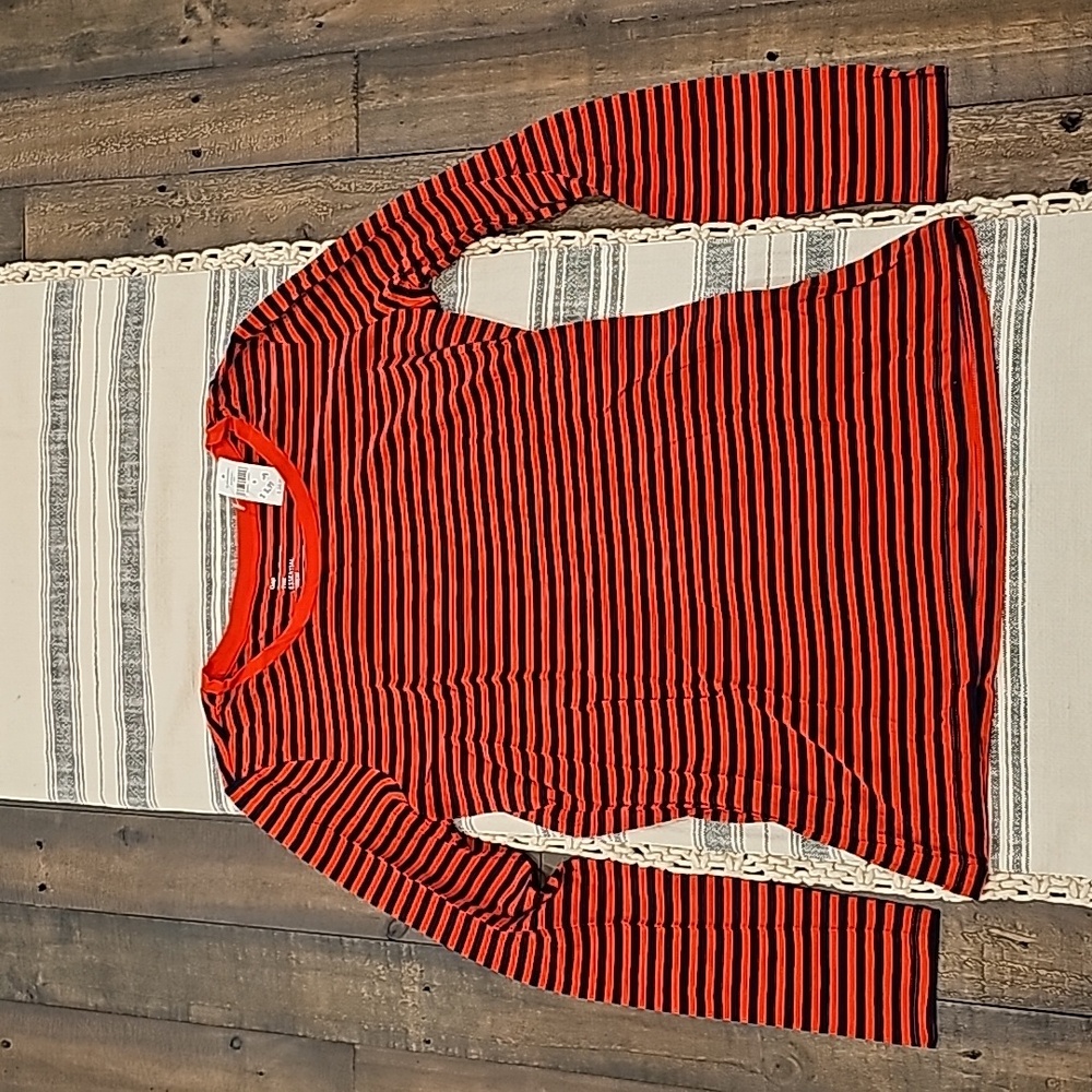 NWT Gap Small Women's Top "The Essential Crew" Long Sleeve Red/Blue Stripes